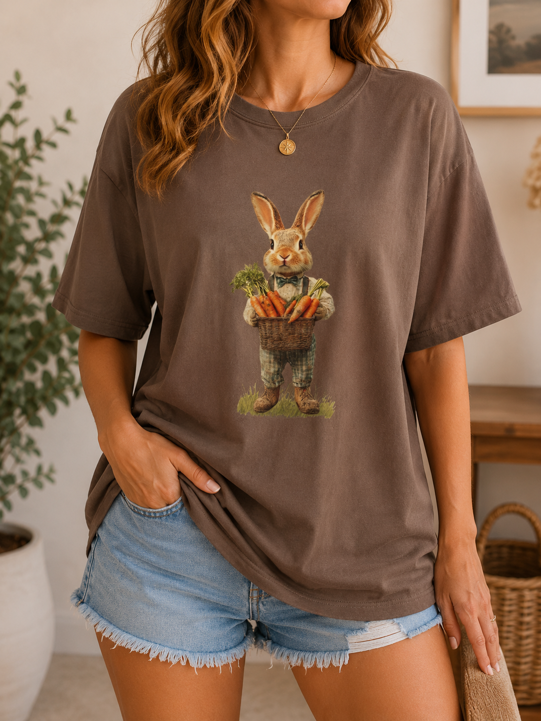 Bunny With Carrots Shirt, Cottagecore Rabbit Graphic Tee, Easter Comfort Colors 1717