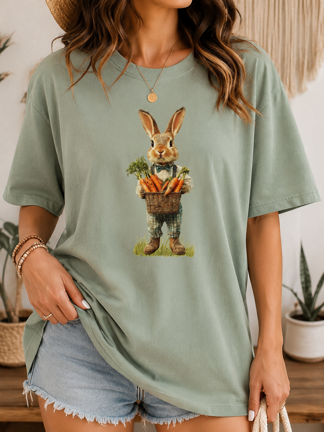 Bunny With Carrots Shirt, Cottagecore Rabbit Graphic Tee, Easter Comfort Colors 1717
