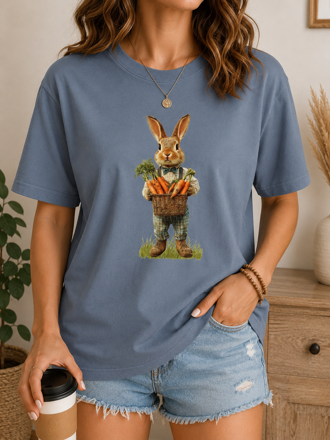 Bunny With Carrots Shirt, Cottagecore Rabbit Graphic Tee, Easter Comfort Colors 1717