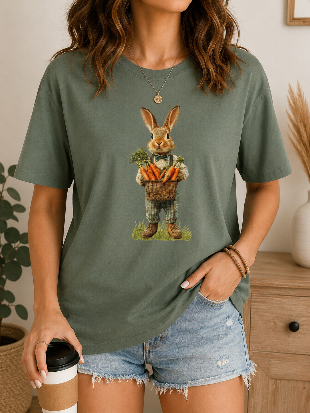Bunny With Carrots Shirt, Cottagecore Rabbit Graphic Tee, Easter Comfort Colors 1717