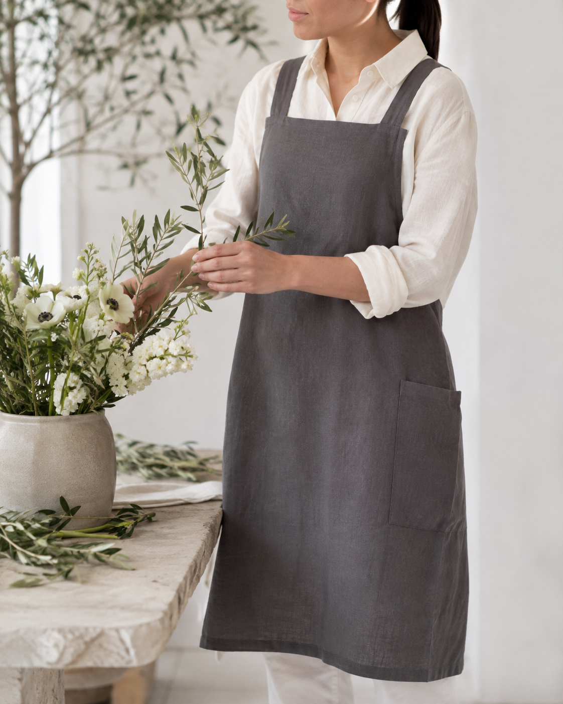 Japanese-Style Linen Kitchen Apron