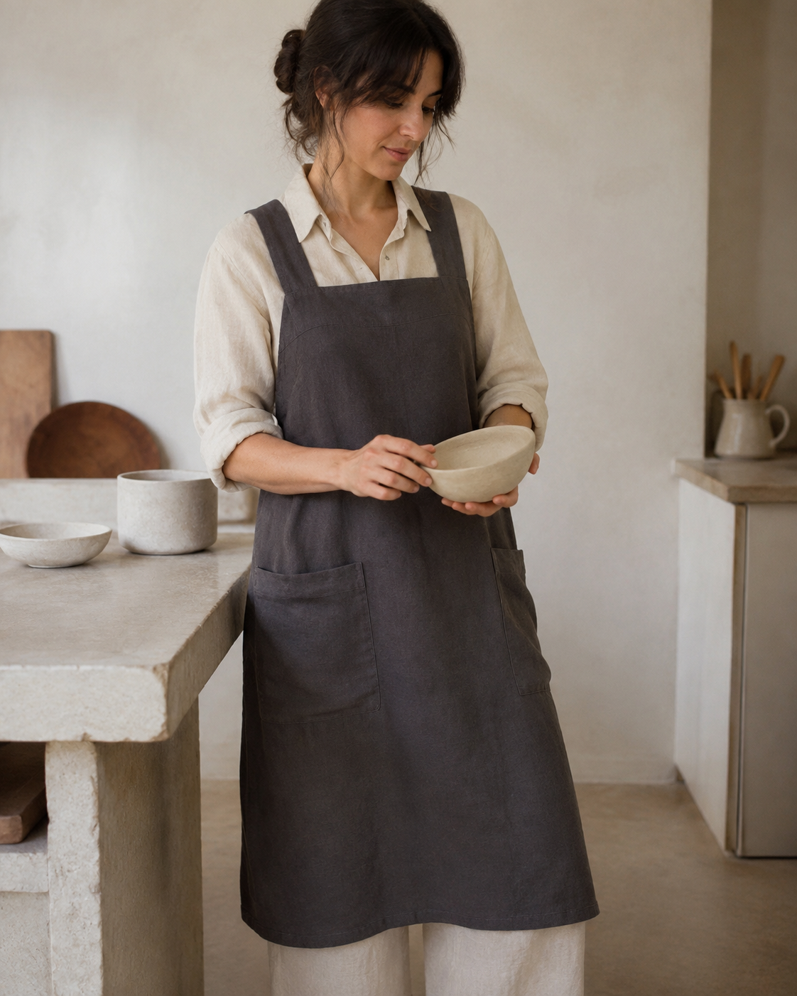 Linen Cross-Back Kitchen Apron