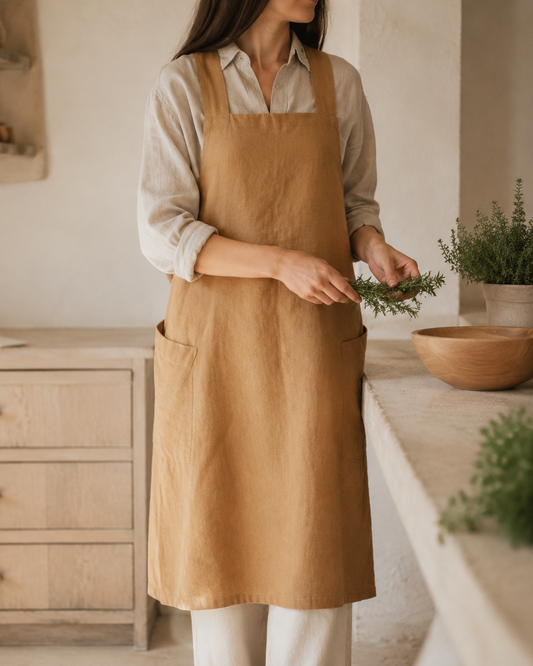 Linen Cross-Back Kitchen Apron