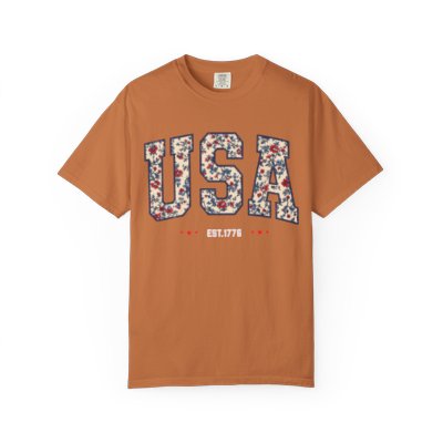 Floral USA Graphic Tee, Vintage Americana Comfort Colors Shirt, Retro Patriotic EST.1776
